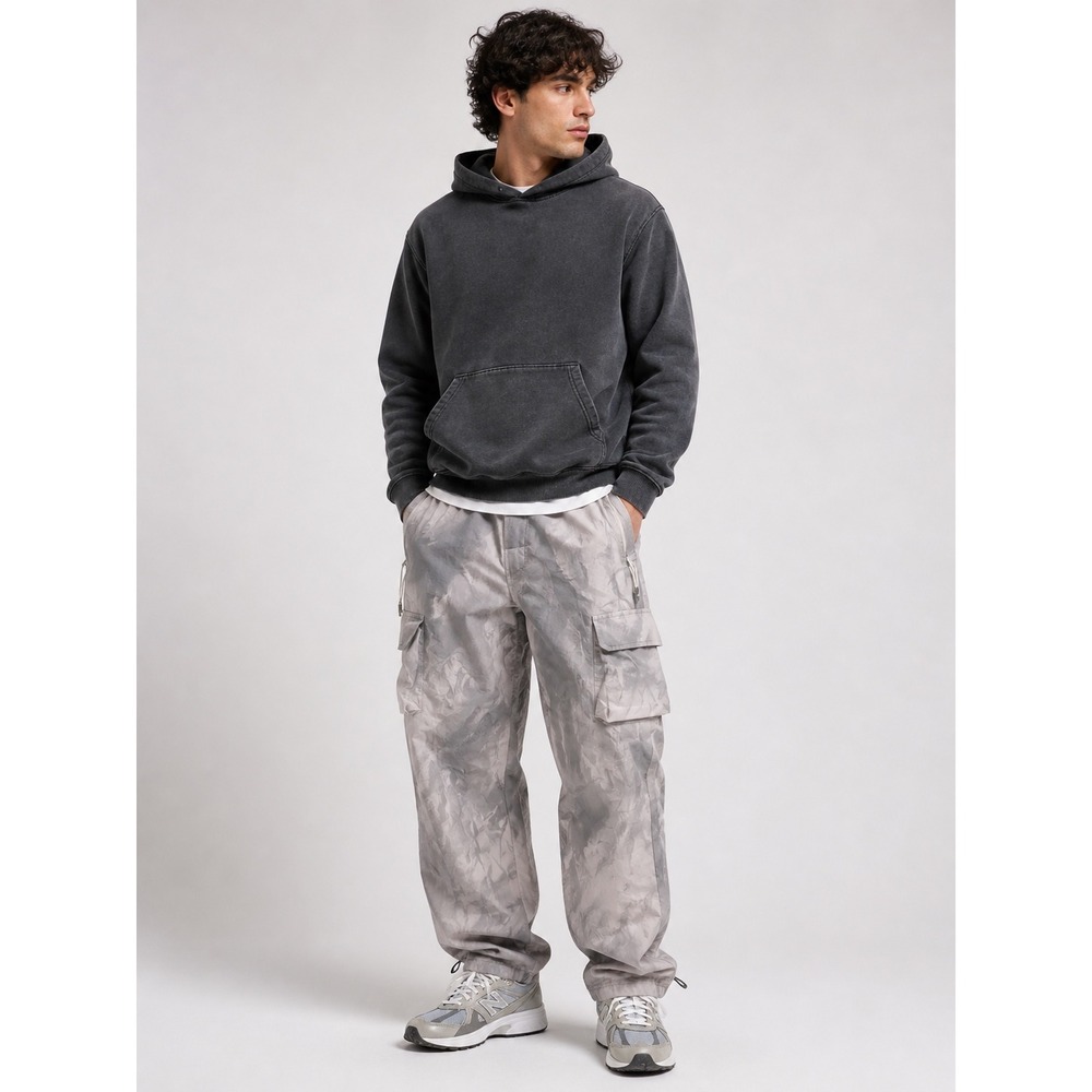 Kith Mens Grey Cloud Tie Dye Nylon Cargo Pants XXL Adjustable Hem Bungee Grey